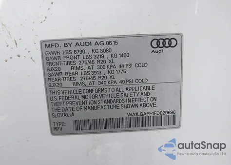 2015 Audi Q7 3.0T Premium z USA, uszkodzony, nr VIN WA1LGAFE1FD029696